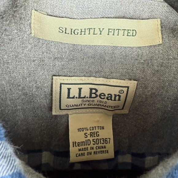 Men LL Bean 100%Cotton Slightly Fitted Blue Flannel/Checkered Button Up Shirt-S - Picture 4 of 4